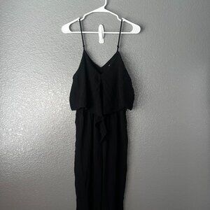 Women’s Black Spaghetti Strap Jumpsuit Small Wide Leg Sleeveless Romper